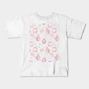 Pink Pumpkin Seamless Pattern with Grey Witchy Doodle Kids T-Shirt